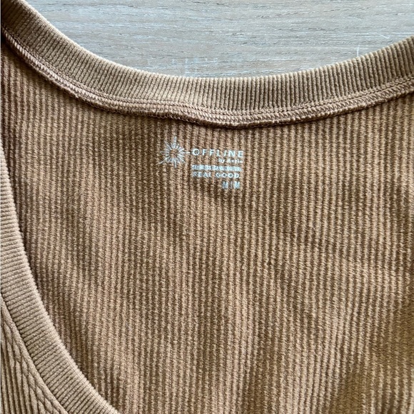Aerie OFFLINE Seamless Ribbed Cropped Tee Brown M - Picture 6 of 8